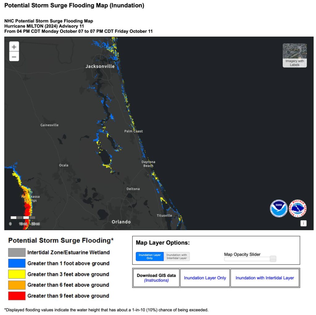 National Hurricane Center map below that describes potential storm surge inundation from the storm